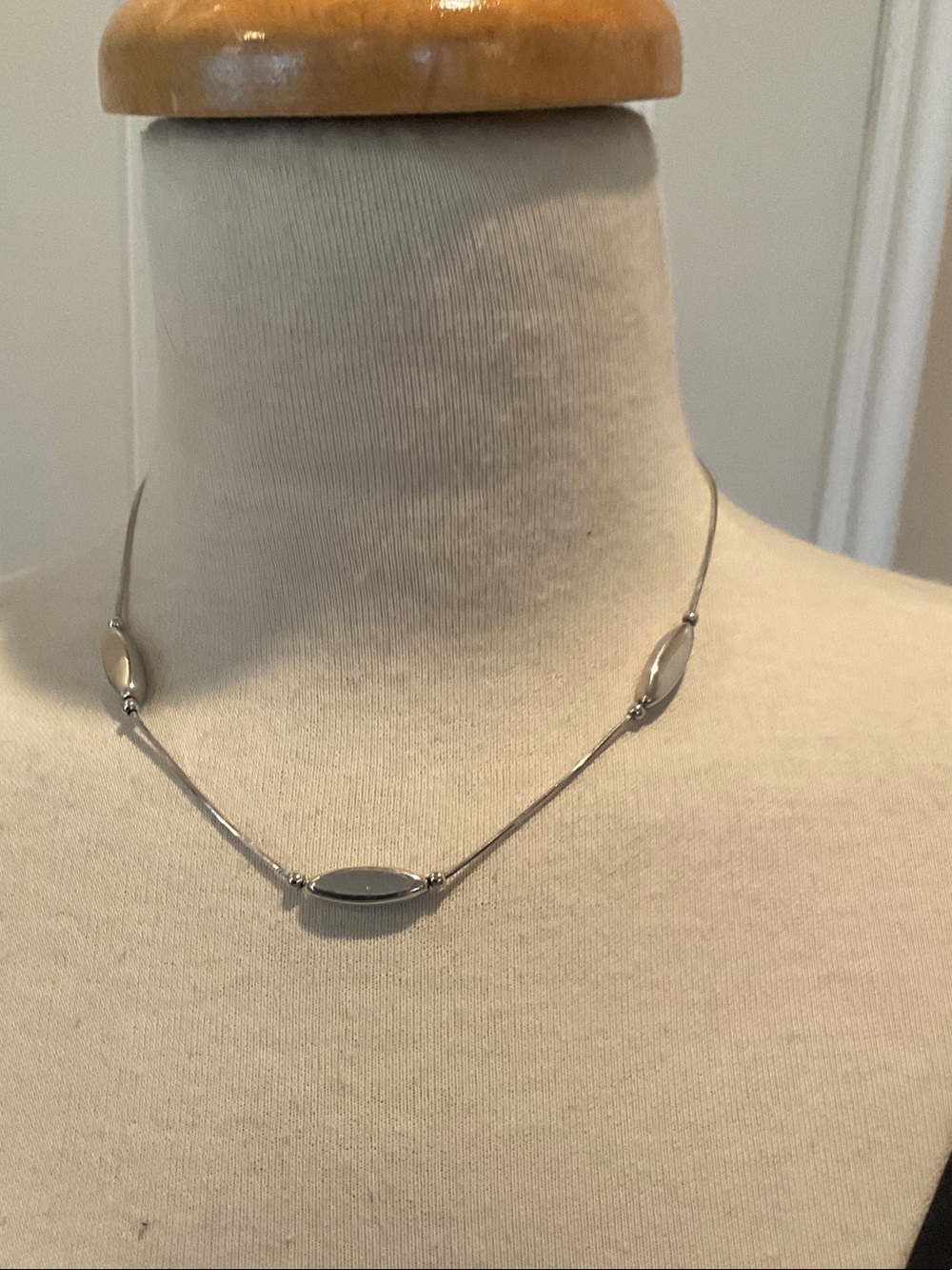 Minimalist Sterling Silver Oval Accent Necklace - Silver